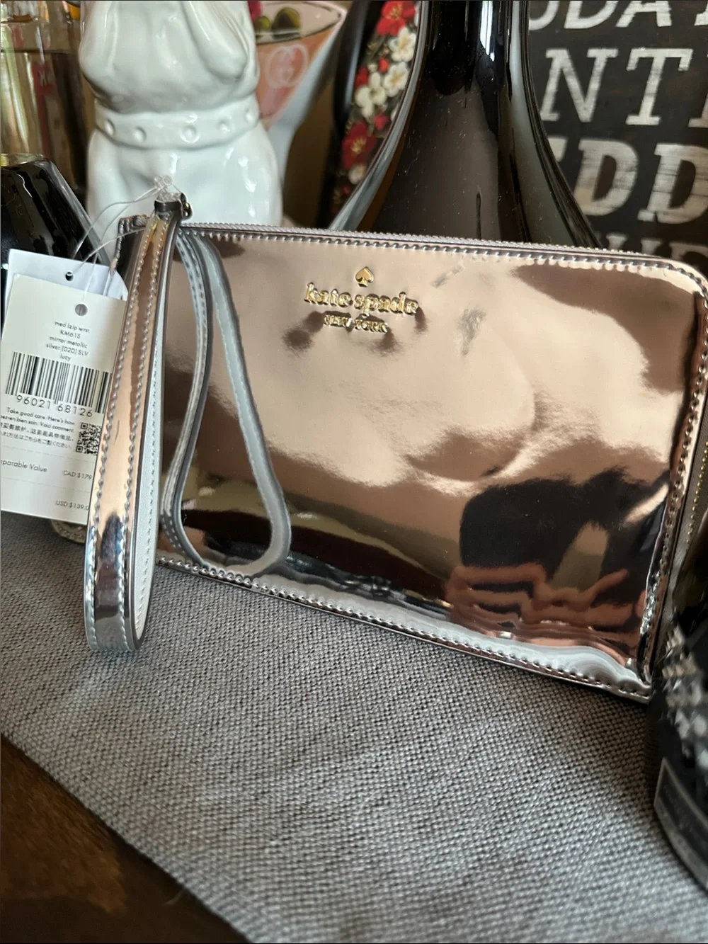 Kate Spade Lucy Mirror Metallic Medium L-Zip Wristlet